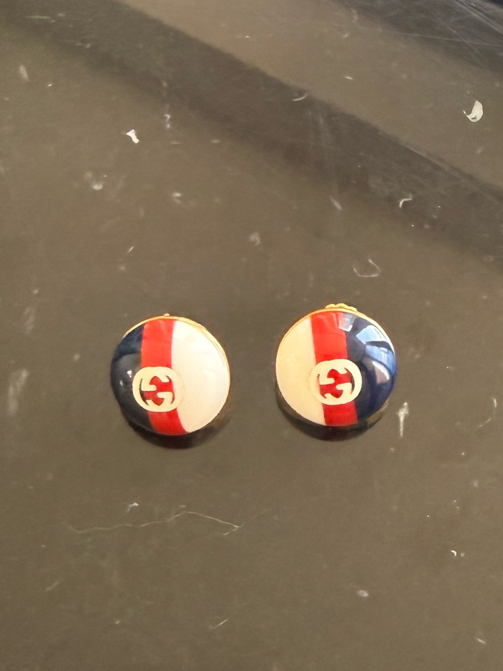 Gucci Red, White & Blue Round Stripe Stud Earrings